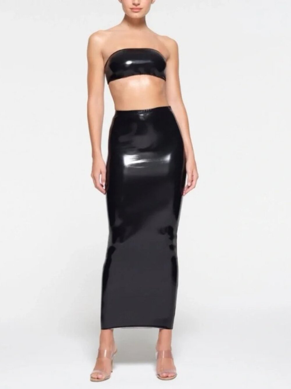 Skims Stretch Vinyl Maxi Skirt in Onyx -NWT